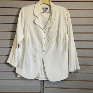 David Benjamin Designer Collection Womens Blazer Skirt 2 Pc Set Ivory VTG Sz 18